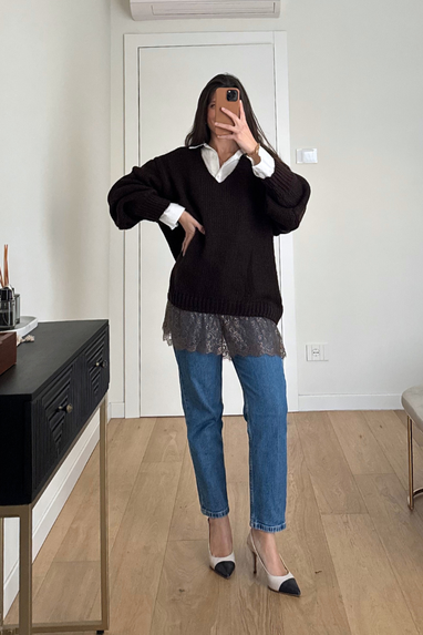 Maglione lungo con pizzo