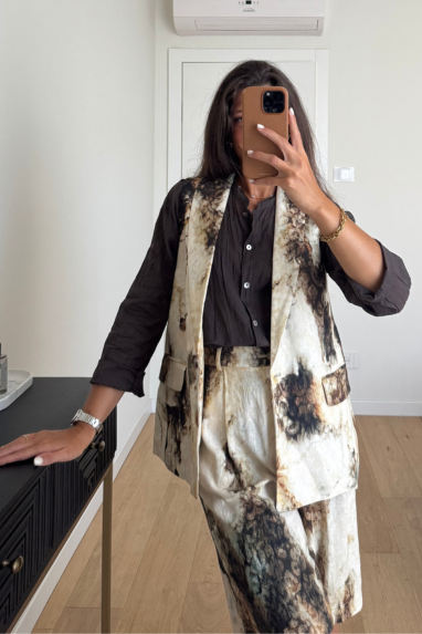 ECO Gilet fantasia in lino e viscosa