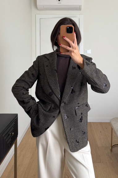 ECO Giacca spigata con dettagli in paillettes