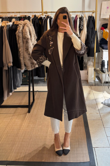 Cappotto monopetto con fodera animalier