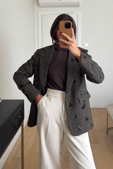 ECO Giacca spigata con dettagli in paillettes